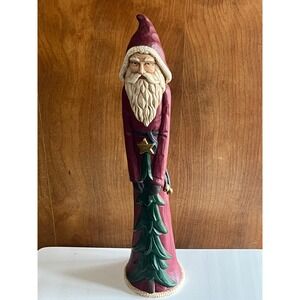 Vtg 1992 Rustic Ceramic Pencil Santa Claus Christmas 17.5" Tall Signed